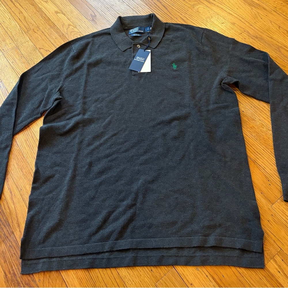 Polo by Ralph Lauren Men’s Long-Sleeve Dark Gray Polo with Green Pony